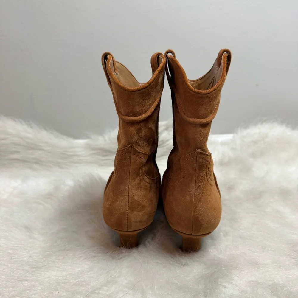Sam Edelman Taryn Suede Pull On Western Point Squared Toe Kitten Heel Boots 8.5